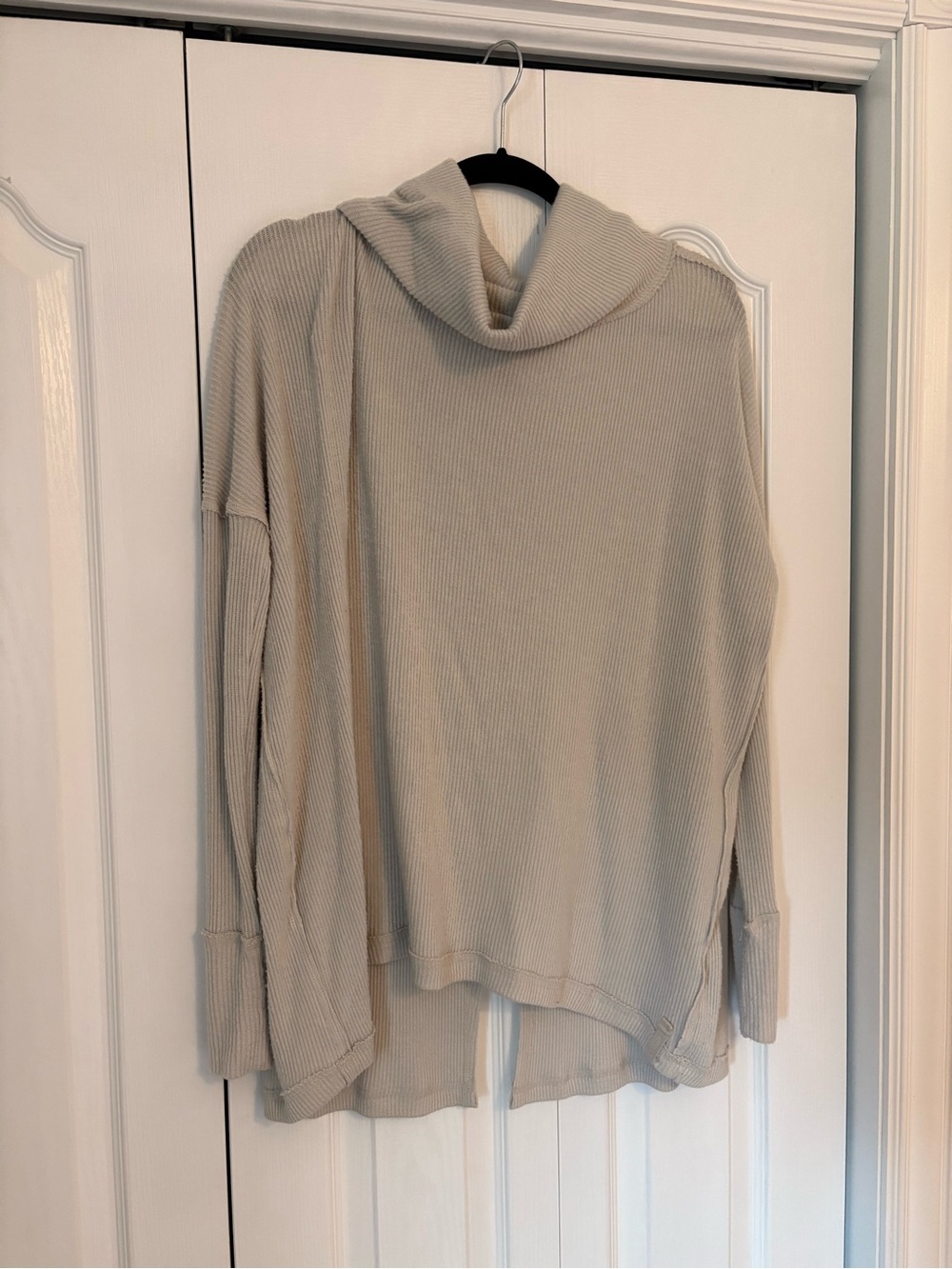 We The Free Light Cream Ribbed Cowl Neck Sweater